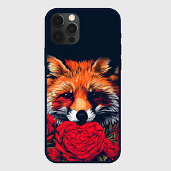 Чехол для iPhone 12 Pro Лисица с цветами и сердечками, цвет: 3D-черный