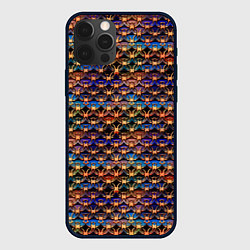 Чехол для iPhone 12 Pro Разноцветный паттерн с золотыми значками, цвет: 3D-черный