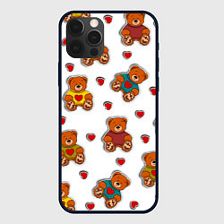 Чехол для iPhone 12 Pro Наклейки мишки игрушечные и сердца, цвет: 3D-черный