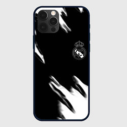 Чехол для iPhone 12 Pro Real madrid белые краски текстура, цвет: 3D-черный