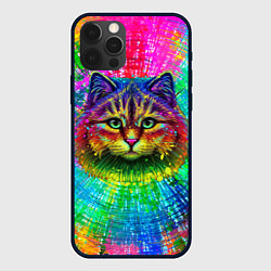 Чехол для iPhone 12 Pro Цветной кот, цвет: 3D-черный