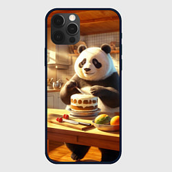 Чехол для iPhone 12 Pro Панда на кухне готовит торт, цвет: 3D-черный