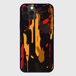 Чехол для iPhone 12 Pro Красные желтые оранжевые пятна краски абстракция, цвет: 3D-черный
