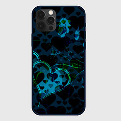 Чехол для iPhone 12 Pro Сердечки узоры, цвет: 3D-черный