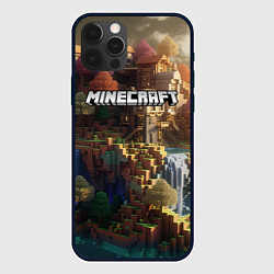 Чехол для iPhone 12 Pro Minecraft logo горы и реки, цвет: 3D-черный