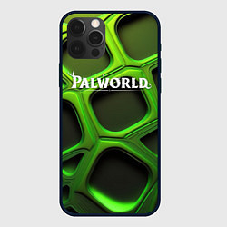 Чехол для iPhone 12 Pro Palworld логотип на зеленой объемной абстракции, цвет: 3D-черный