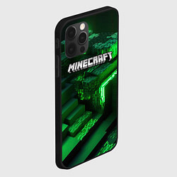 Чехол для iPhone 12 Pro Minecraft logo зеленые неоновые кубы, цвет: 3D-черный — фото 2