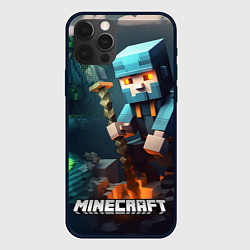 Чехол для iPhone 12 Pro Minecraft персонаж у костра, цвет: 3D-черный
