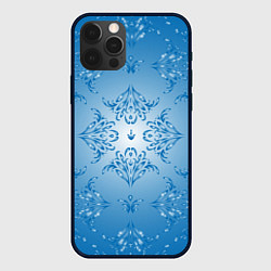 Чехол для iPhone 12 Pro Векторные узоры на голубом фоне, цвет: 3D-черный