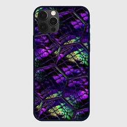 Чехол для iPhone 12 Pro Бабочки в фиолетовом креативном узоре, цвет: 3D-черный