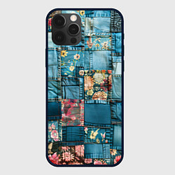 Чехол для iPhone 12 Pro Джинсовые лоскуты с цветочками, цвет: 3D-черный