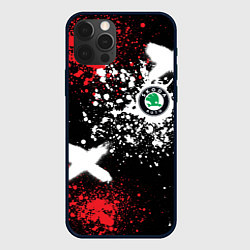 Чехол iPhone 12 Pro Шкода на фоне граффити и брызг красок