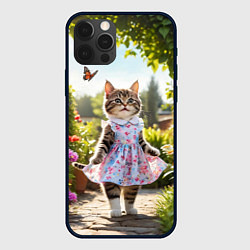 Чехол для iPhone 12 Pro Кошка в летнем платье в саду, цвет: 3D-черный