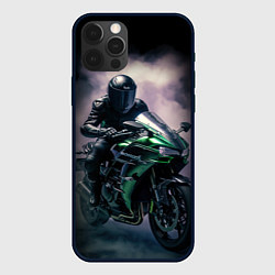 Чехол для iPhone 12 Pro Мотоцикл на зеленом мотоцикле, цвет: 3D-черный
