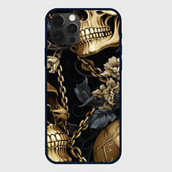 Чехол для iPhone 12 Pro Золотые черепа с цепями, цвет: 3D-черный