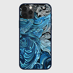 Чехол для iPhone 12 Pro Синие и белые абстрактные узоры, цвет: 3D-черный