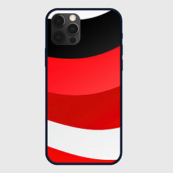 Чехол для iPhone 12 Pro Объемные волны абстракции и геометрии белый красны, цвет: 3D-черный