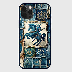 Чехол для iPhone 12 Pro Рыцарь на пэчворк дениме, цвет: 3D-черный