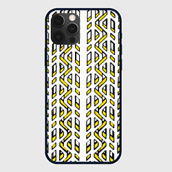 Чехол для iPhone 12 Pro Жёлто-белый паттерн конструкция, цвет: 3D-черный
