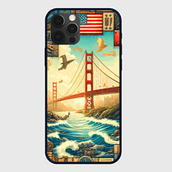 Чехол для iPhone 12 Pro Мост через реку и пэчворк - нейросеть арт USA brid, цвет: 3D-черный