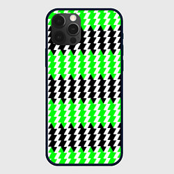 Чехол для iPhone 12 Pro Вертикальные чёрно-зелёные полосы, цвет: 3D-черный