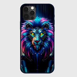 Чехол для iPhone 12 Pro Неоновый лев в стиле киберпанк, цвет: 3D-черный