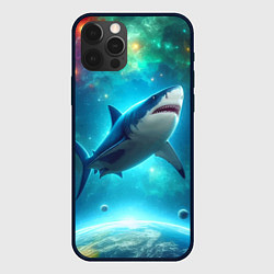 Чехол для iPhone 12 Pro Большая белая акула в космическом пространстве, цвет: 3D-черный