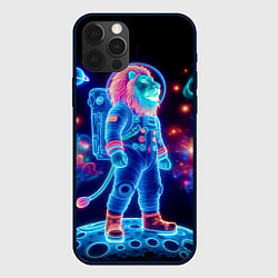Чехол для iPhone 12 Pro Неоновый лев космонавт - нейросеть, цвет: 3D-черный