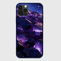 Чехол для iPhone 12 Pro Фиолетовые неоновые камни со светом, цвет: 3D-черный