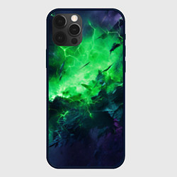 Чехол для iPhone 12 Pro Круглый зеленый мистический фон, цвет: 3D-черный