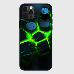 Чехол для iPhone 12 Pro Зеленый неон и разлом плит, цвет: 3D-черный