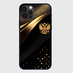 Чехол для iPhone 12 Pro Золотой герб России на черно-золотой текстуре, цвет: 3D-черный