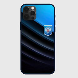 Чехол для iPhone 12 Pro Герб России и черно-синяя абстракция, цвет: 3D-черный