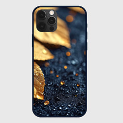 Чехол для iPhone 12 Pro Золотые листья на темном фоне, цвет: 3D-черный