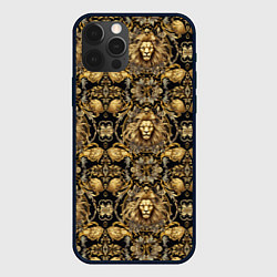Чехол для iPhone 12 Pro Головы львов золотой паттерн, цвет: 3D-черный
