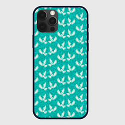 Чехол для iPhone 12 Pro Белые совы на бирюзовом фоне, цвет: 3D-черный
