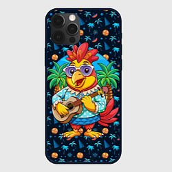 Чехол для iPhone 12 Pro Жаркое лето петух играет на гитаре, цвет: 3D-черный