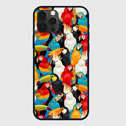 Чехол для iPhone 12 Pro Экзотические птицы попугаи и туканы, цвет: 3D-черный