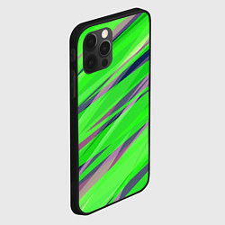 Чехол для iPhone 12 Pro Зелёный и фиолетовый абстрактные полосы, цвет: 3D-черный — фото 2
