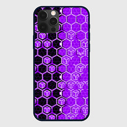 Чехол для iPhone 12 Pro Техно-киберпанк шестиугольники фиолетовый и чёрный, цвет: 3D-черный