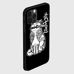 Чехол для iPhone 12 Pro Кот самурай - вакидзаси в зубах, цвет: 3D-черный — фото 2