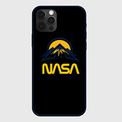 Чехол для iPhone 12 Pro Nasa горы лого, цвет: 3D-черный