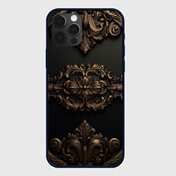 Чехол для iPhone 12 Pro Объемные темные золотые узоры, цвет: 3D-черный