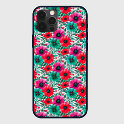 Чехол для iPhone 12 Pro Анемоны цветы яркий принт, цвет: 3D-черный