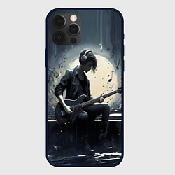 Чехол для iPhone 12 Pro Играющий на гитаре в свете Луны музыкант, цвет: 3D-черный