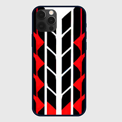 Чехол для iPhone 12 Pro White and red lines on a black background, цвет: 3D-черный