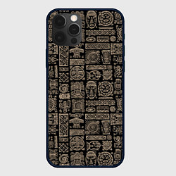 Чехол для iPhone 12 Pro Африканский монохромный орнамент, цвет: 3D-черный