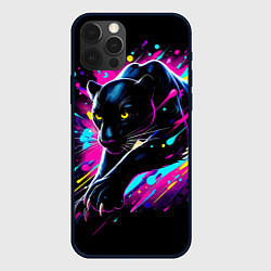 Чехол для iPhone 12 Pro Мощная пантера прыгает - нейросеть, цвет: 3D-черный
