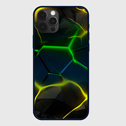 Чехол для iPhone 12 Pro Неоновые яркие зеленые плиты с желтым светом, цвет: 3D-черный