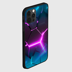 Чехол для iPhone 12 Pro Голубые и розовые неоновые плиты в разломе, цвет: 3D-черный — фото 2